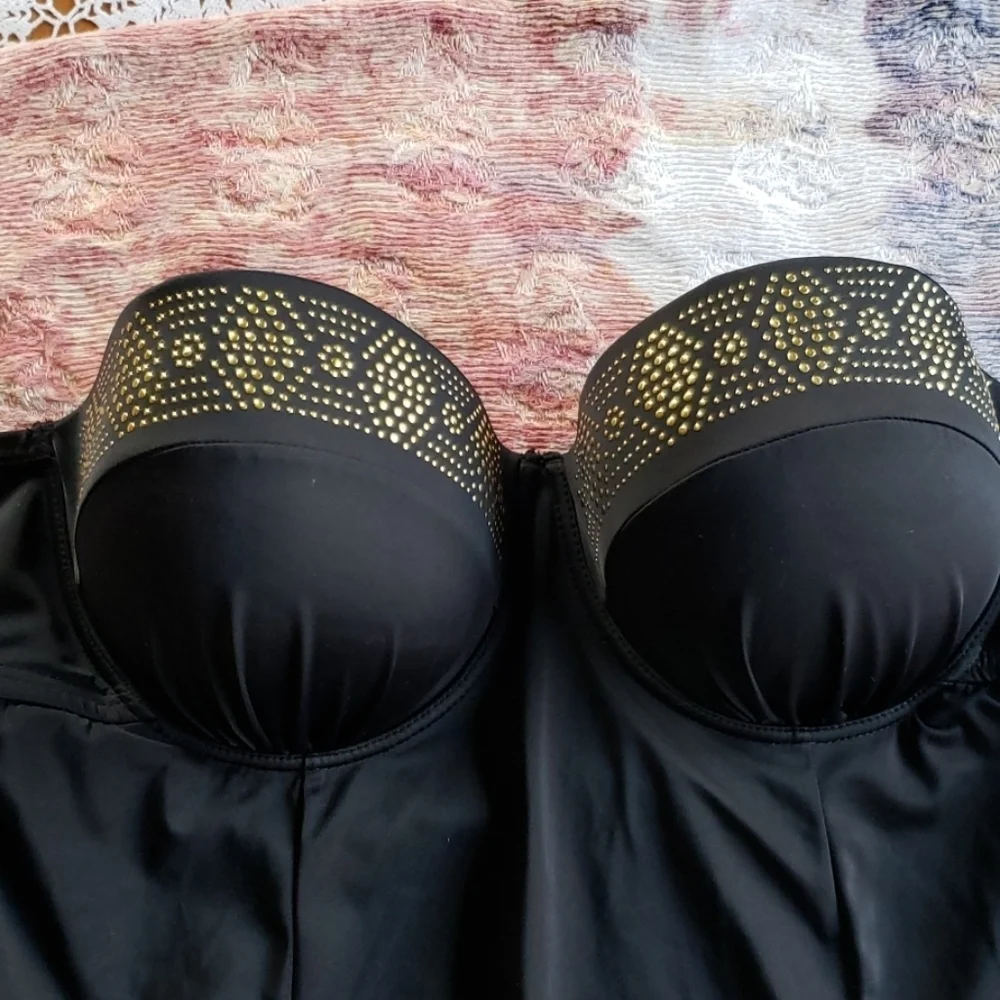 Swimsuit for all nwt strapless black with metal dots  size 18
